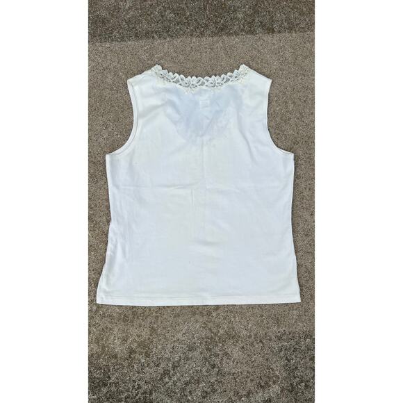 Vtg Coldwater Creek Shirt Women Size Medium Cream Trim Detail Sleeveless Blouse - Picture 5 of 5